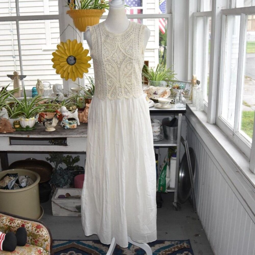 Zara ZW Collection Cream Lace Bodice Maxi Dress Small Boho Romantic Cottagecore